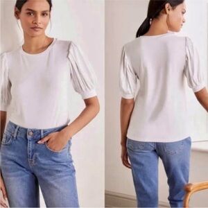 Boden White Puff Sleeve Tee - Size 6
